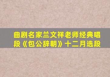 曲剧名家兰文祥老师经典唱段《包公辞朝》十二月选段